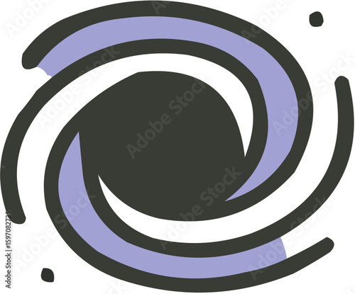 Stylized illustration of a swirling galaxy, a black hole at its center.