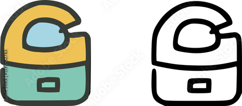 Illustration of a door hanger sign, one colored and one in black and white.