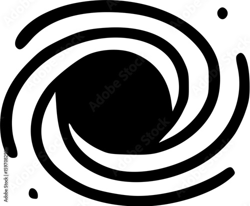 A stylized illustration of a swirling galaxy with a central black hole.