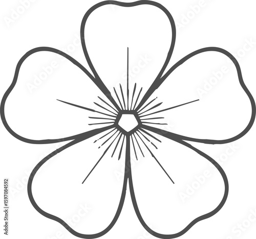 Simple outline drawing of a five petal flower with radiating lines at the center