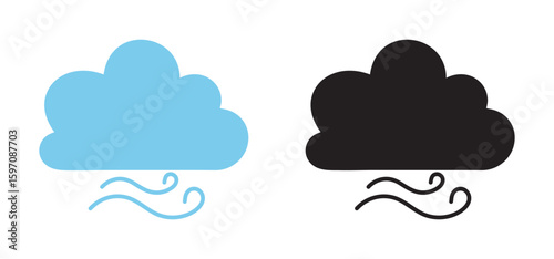 Windy Cloud Icons: Blue and Black Wind Weather Symbols