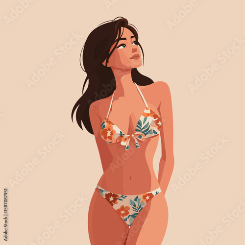 Floral bikini woman flat vector design