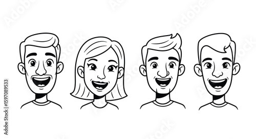 set of cartoon men and woman in many expresion. potrait illustration