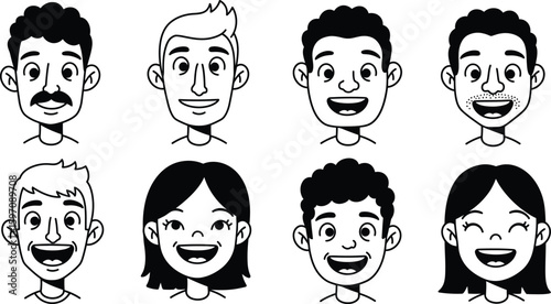 set of cartoon men and woman in many expresion. potrait illustration