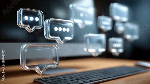 Computer screen with multiple chat bubbles icon background image