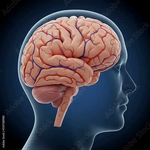  A human brain with a network of abnormal blood vessels that can easily rupture, symbolizing an arteriovenous malformation (AVM).