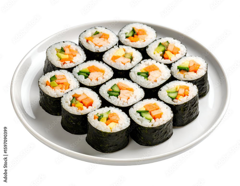 kimbap or gimbap on a plate, Korean food isolated on transparent png kimbap or gimbap on a plate, Korean food isolated on transparent png