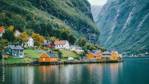 Colorful houses by a fjord