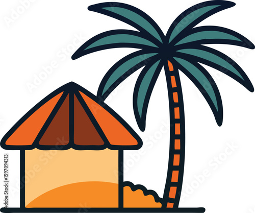 Hut with Palm Trees Icon