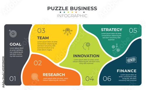 Puzzle business infographic template 6 choice.