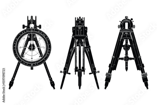 silhouette set of drafting compasses and tripods