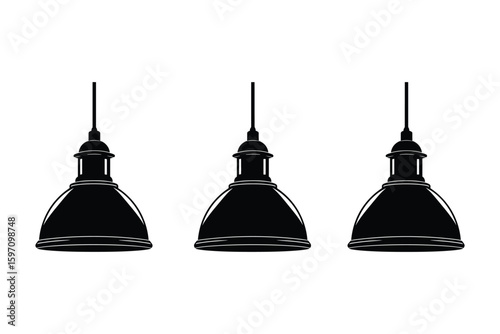 industrial ceiling lamp silhouettes in row set