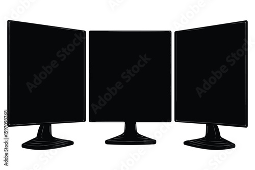 triple monitor screen silhouette set in widescreen format