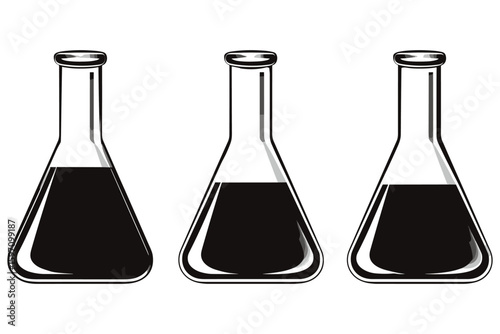 laboratory glass flasks with liquid in silhouette style