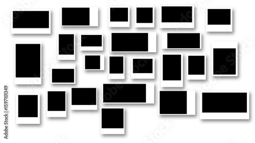 Realistic polaroid photo template sets. Empty photo card frame mock up with shadow. Vintage card. Vector illustration on transparent background. Digital snapshot image
