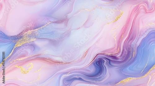 Abstract pastel marble texture with gold glitter accents