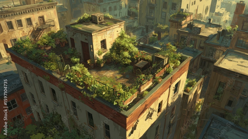 Fototapeta premium Urban rooftop garden scene