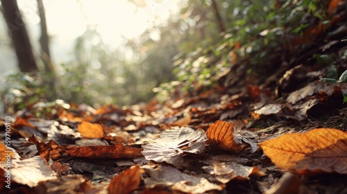 Autumnal Forest Path: A Carpet of Golden Leaves