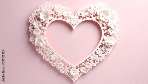 Heart-shaped frame with delicate lace and flowers