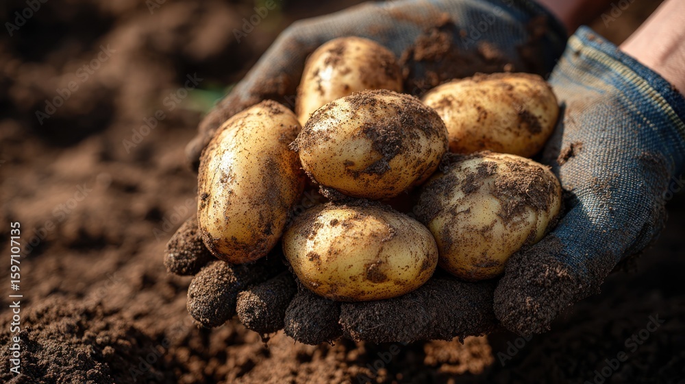 Freshly Harvested Potatoes in Farmer's Hands Freshly Harvested Potatoes in Farmer's Hands