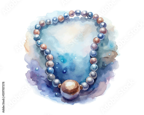 watercolor Pearl Necklace vector illustration isolated on white background
