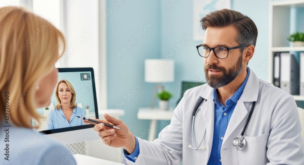 Fototapeta premium A doctor and patient having a conversation in a medical office.