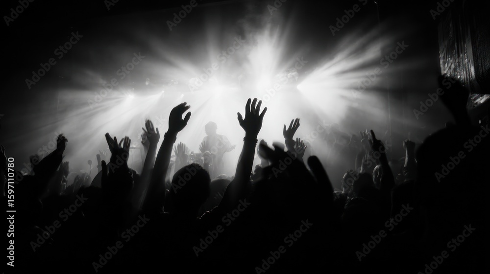 Euphoric Concert Crowd: A Black and White Symphony of Energy Euphoric Concert Crowd: A Black and White Symphony of Energy