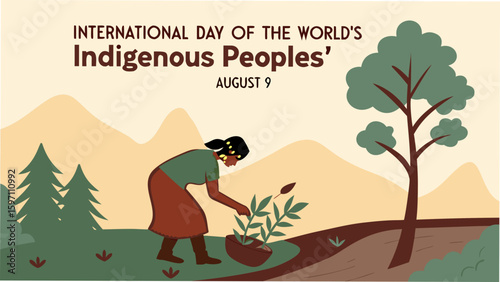 a symbolic vector for august 9 representing indigenous land protection and harmony with nature, perfect for environmental and cultural awareness campaigns.