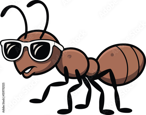 An ant wearing sunglasses with a cool and confident expression. Transparent png vector