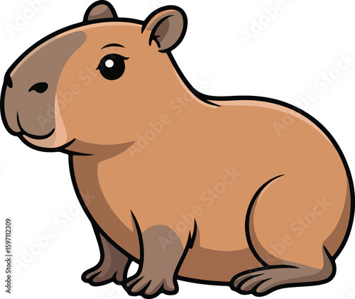 A cute, illustrated capybara with a detailed and friendly expression. Transparent png vector