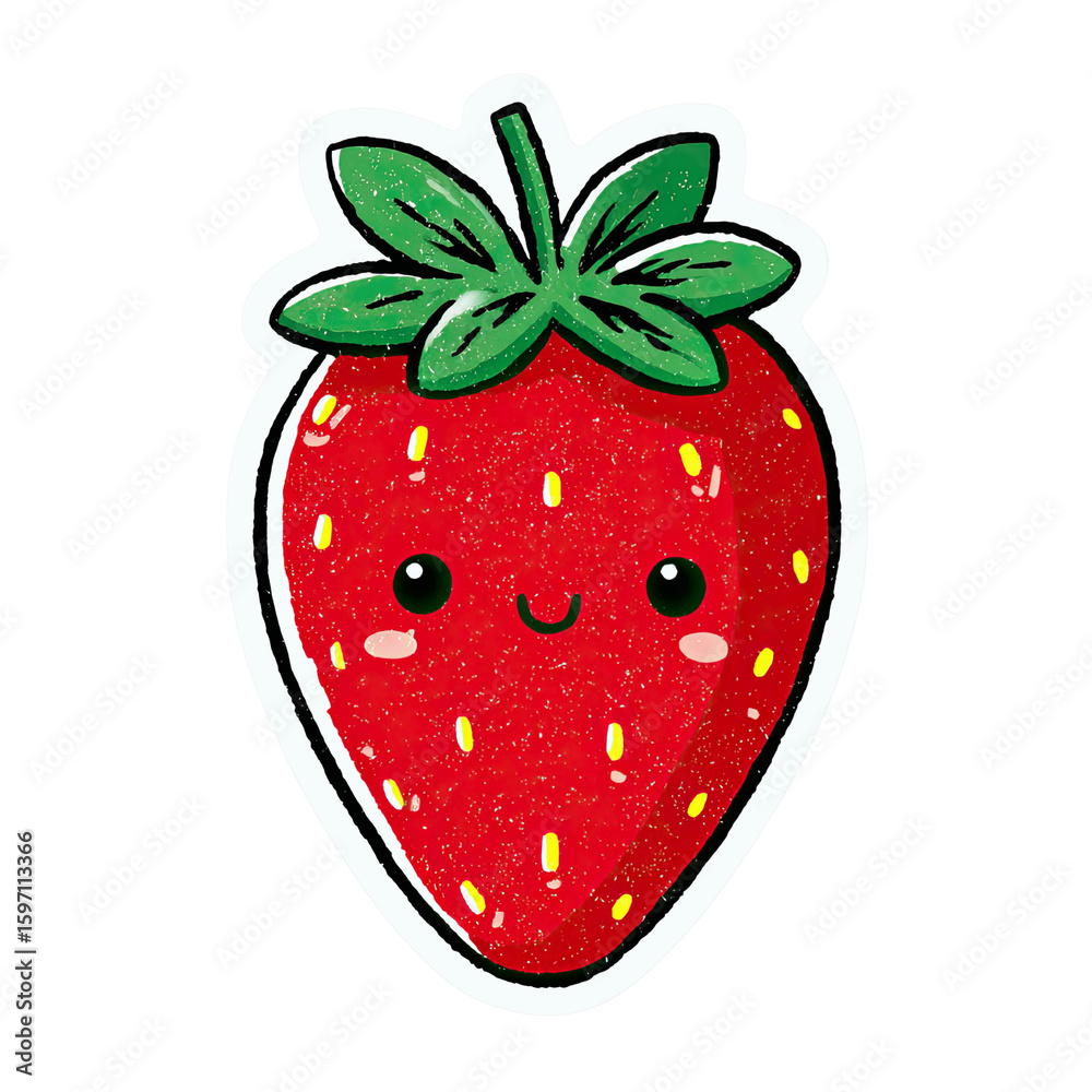 Obraz premium Cute Cartoon Strawberry with Glitter Texture -