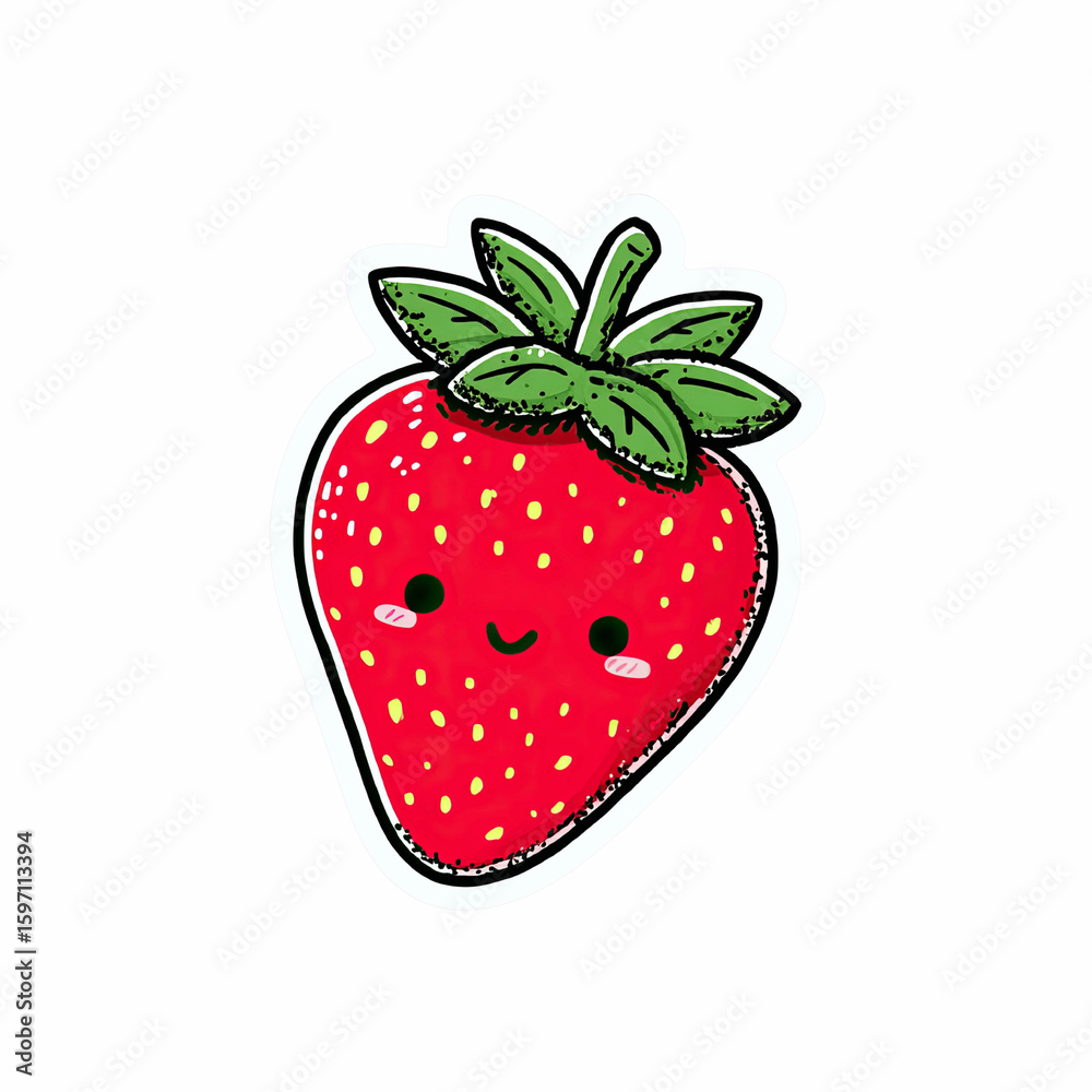 Obraz premium Kawaii Strawberry Sticker Cute Cartoon Fruit