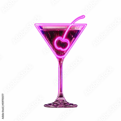 Neon Pink Martini Cocktail with Cherry Garnish