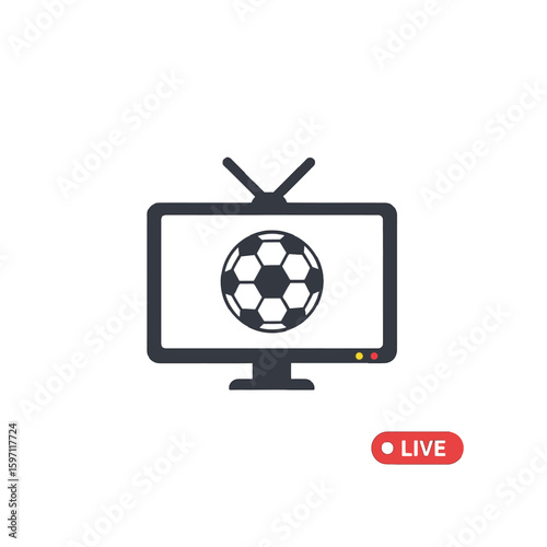 A television screen displaying a soccer ball, with a "LIVE" indicator.