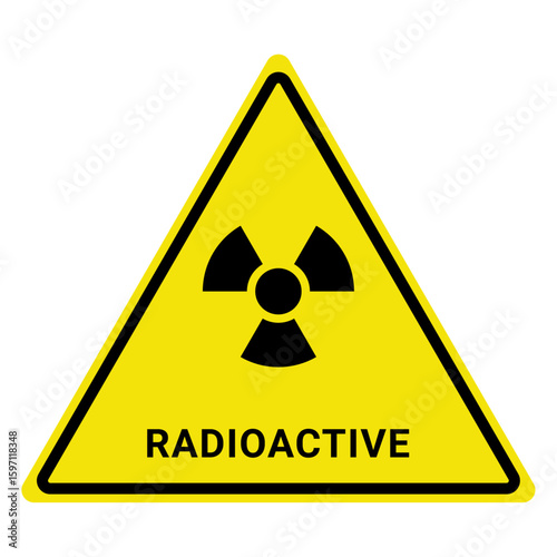 Radioactive Warning Sign in Yellow Triangle with Radiation Symbol