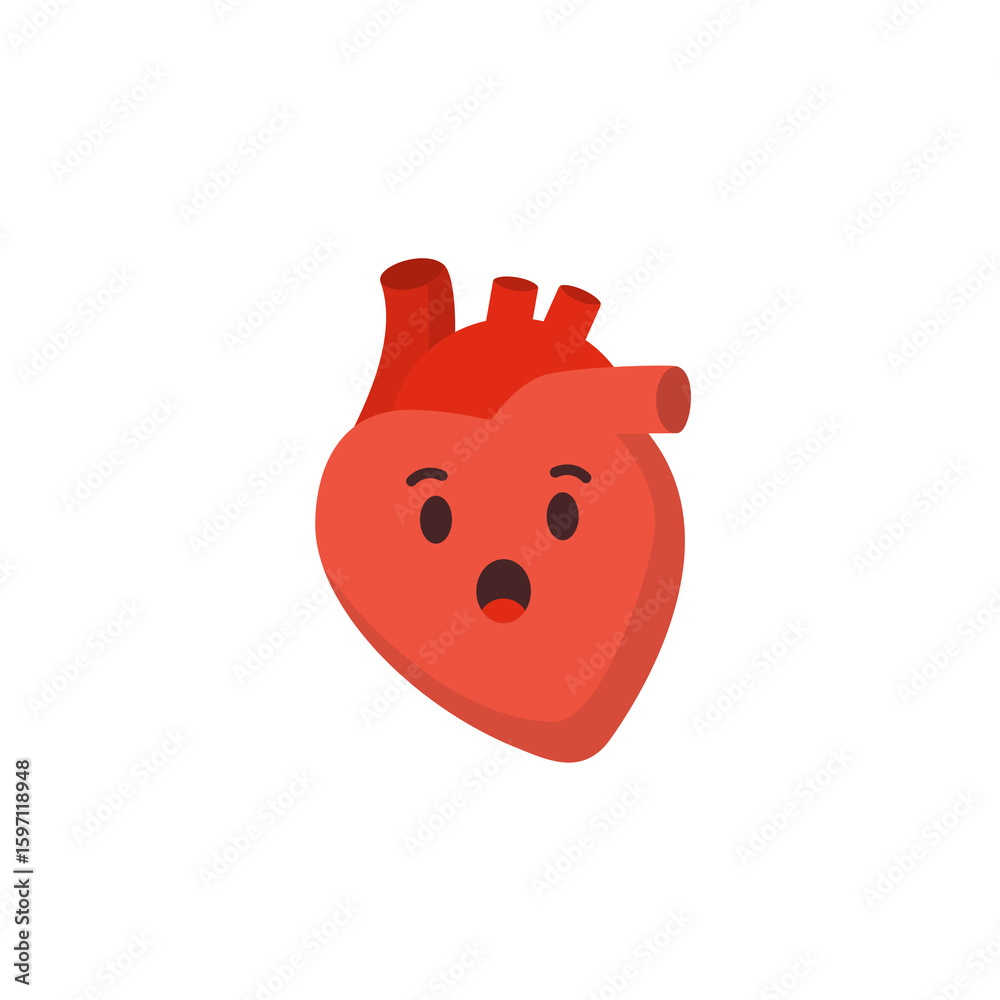 Obraz premium Cute Heart Organ Icon Pack – Flat Vector with Emotions (Happy, Sad, Angry, Sick, etc.)