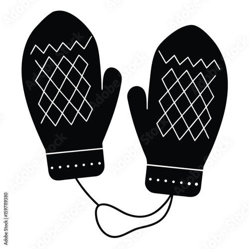 Black mittens with white patterns winter clothing