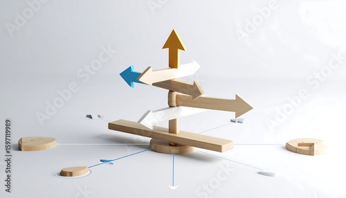 Wooden arrows on a balance, conceptual