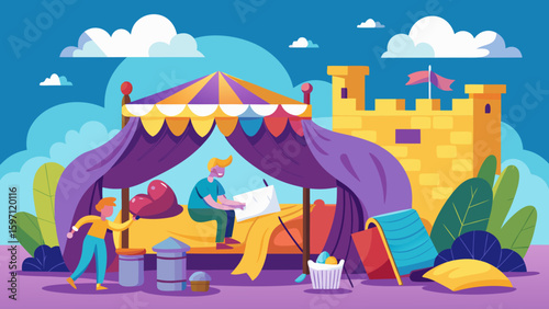Building a fort with bedsheets and cushions