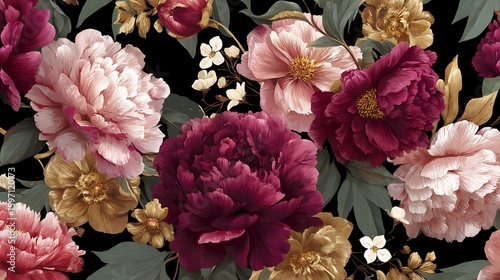 Floral arrangement with peonies and small white flowers