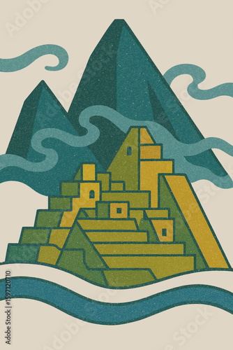 Majestic Mountain Inca Ruins Artwork