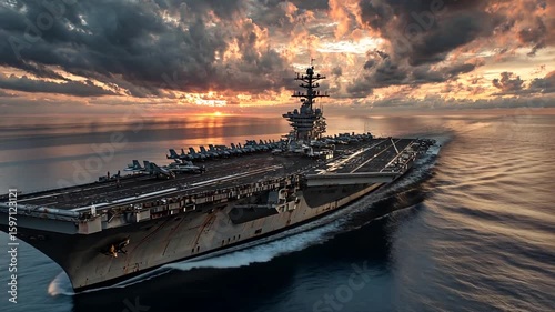 Aircraft Carrier at Sunset