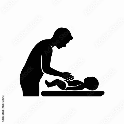 Father's Caring Touch Silhouette of a Dad Bonding with Baby Through Gentle Caress Moment