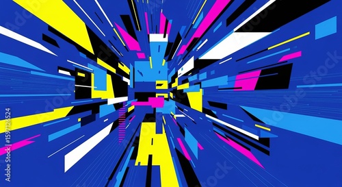 Geometric Abstract Pattern Blue Background with Colorful Shapes