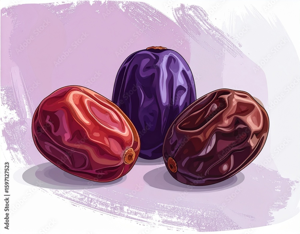 Fototapeta premium 세 알의 건포도 디지털 일러스트 Three raisins digital illustration on white background