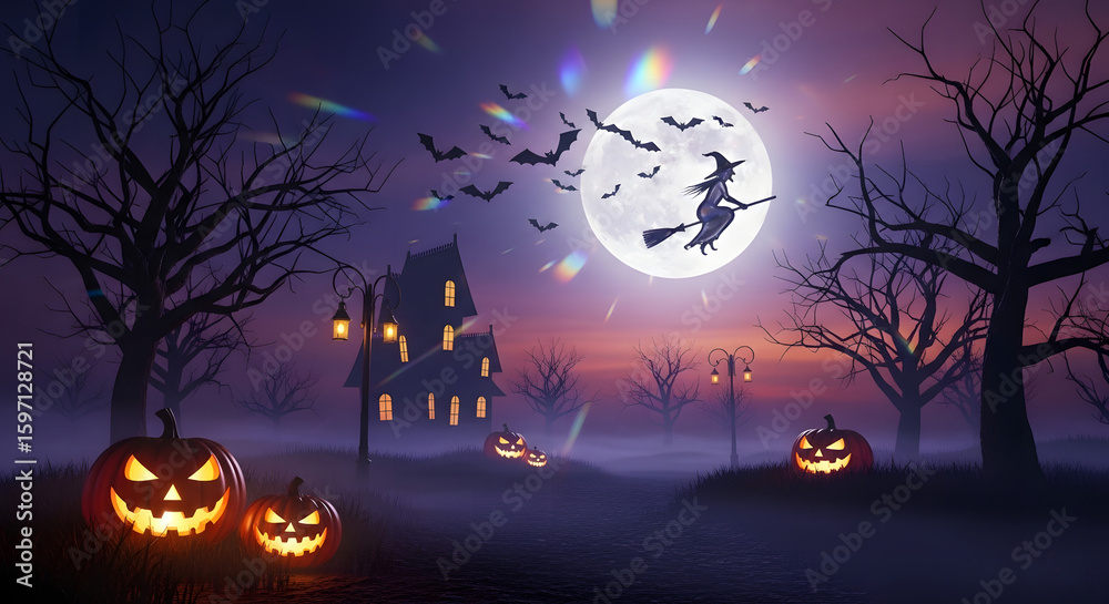 Fototapeta premium “Witch’s Flight Over the Haunted Hollow”