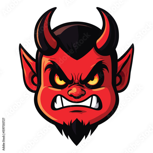 Cartoonish Devil Face with Intense Yellow Eyes and Menacing Expression A Fiery Representation of Mischief and Malevolence