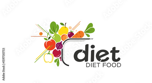 Vibrant Diet Food Logo Design Featuring Fresh Ingredients in a Colorful Arrangement for Health and Wellness Promotion