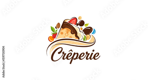 A Sweet Culinary Delight from a Cozy Crêperie, Whimsical Environment, Vibrant Graphics, and Inviting Atmosphere