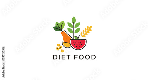 Colorful Diet Food Illustration Featuring Fresh Fruits and Vegetables in a Minimalist Design